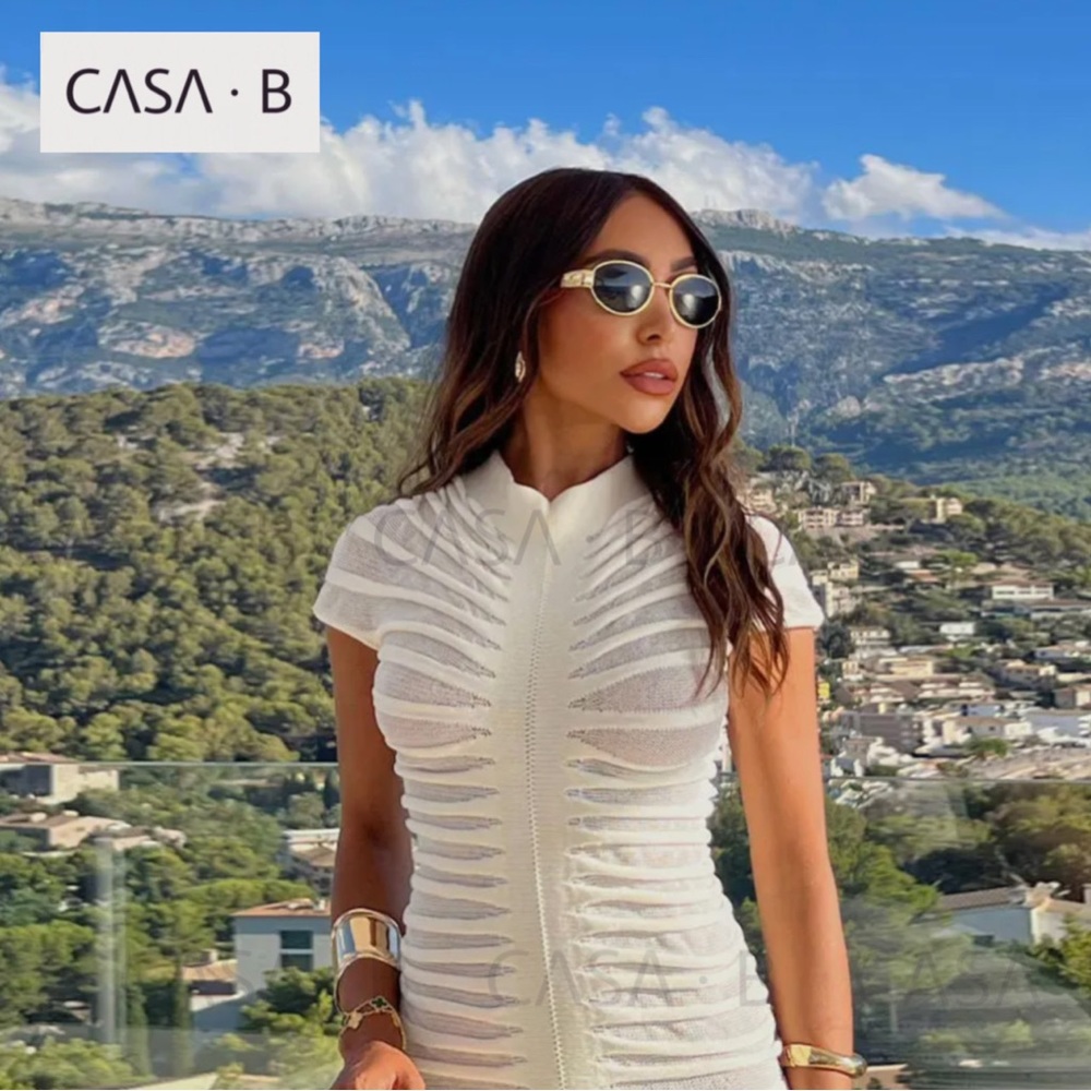 NEW to CASA B💫 Maia Open Knit See-Through Bodycon Tube Sheer Midi Dress - Picture 11 of 12